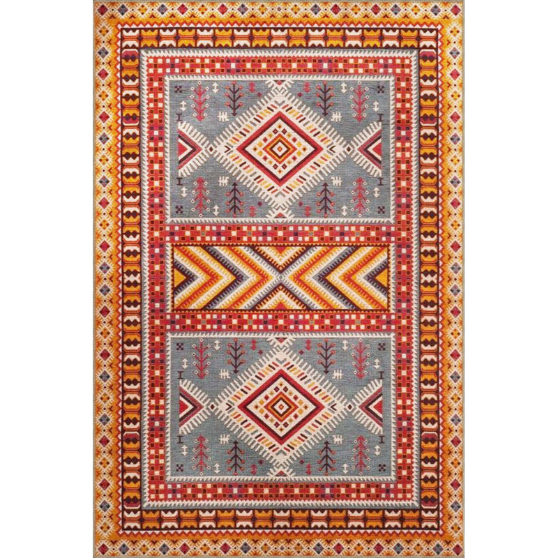 Machine Washable Diamond Patterned Mixed Color Ethnic Patterned Woven Base Rug, Rectangle 4'7" x 6'7"