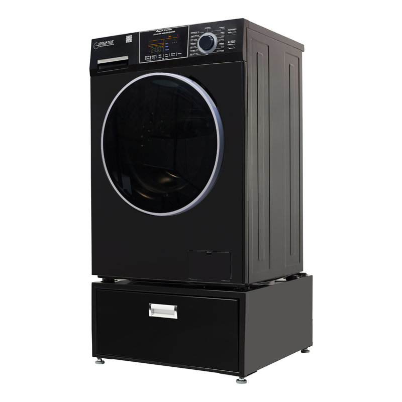 Equator Advanced Appliances 1.62 Cubic Feet Front Load Washer with Steam Wash with Pedestal, Black