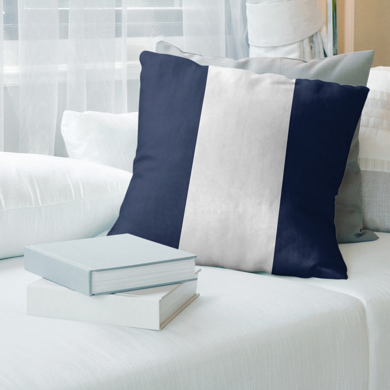 Reversible Throw Pillow, 14" x 14", Navy Blue/White/Navy Blue