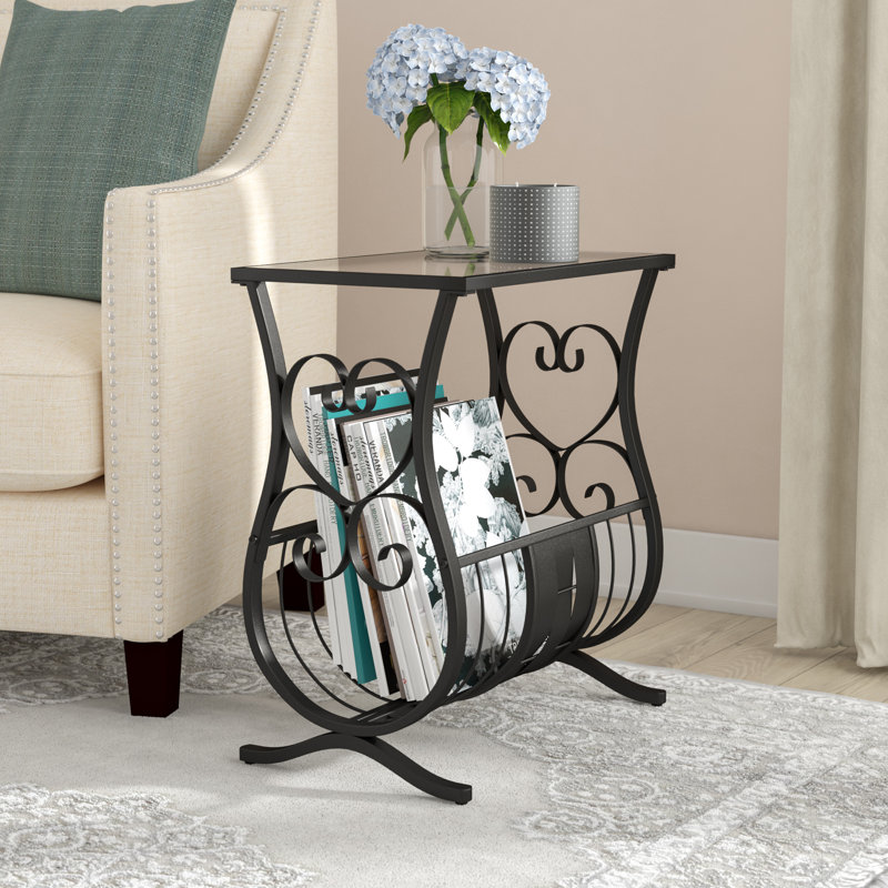 Accent Table, Side, End, Magazine, Nightstand, Narrow, Living Room, Bedroom, Metal, Black, Clear