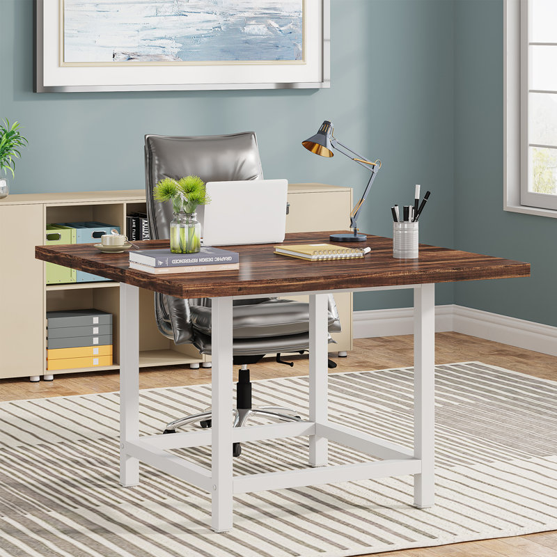 Square Conference Table, 73.7cm H x 99.1cm W x 99.1cm D, Dark Oak/White