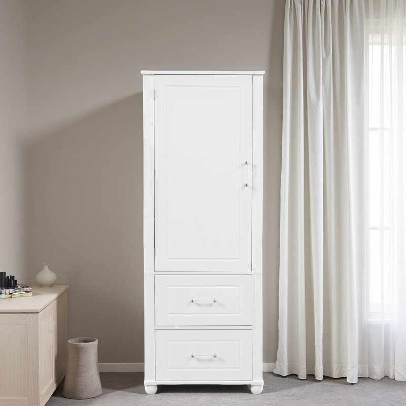 Grande armoire de rangement pour salle de bain, armoire de rangement autoportante avec deux tiroirs et tablette réglable