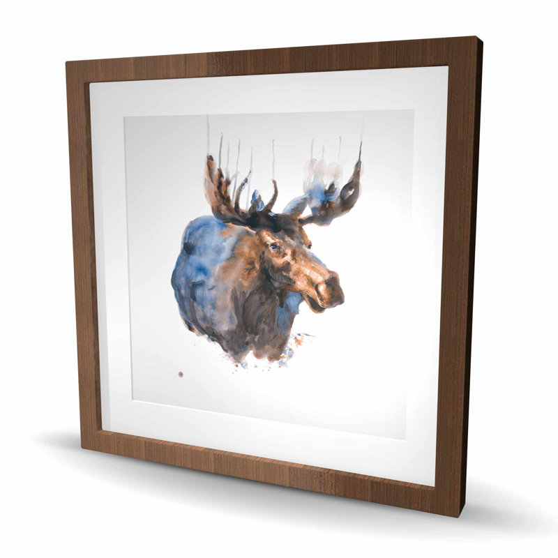 «Abstract Blue Moose - Rustic Wildlife», reproduction encadrée