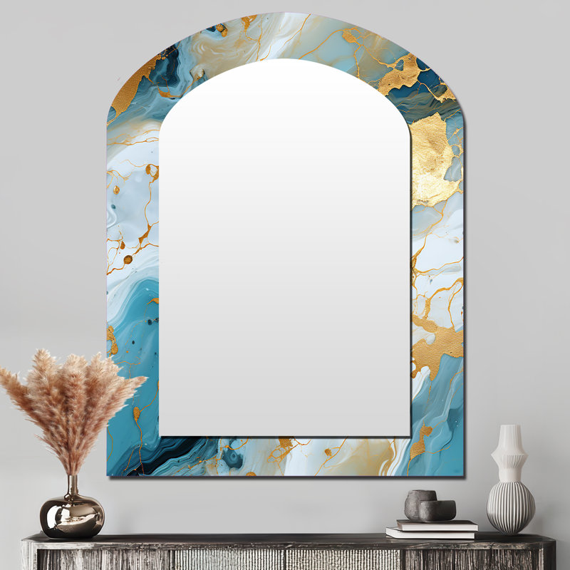 Or artistique Elegance Marble Grace - miroir asymétrique en marbre, miroir mural décoratif arqué doré, impression d'art en métal