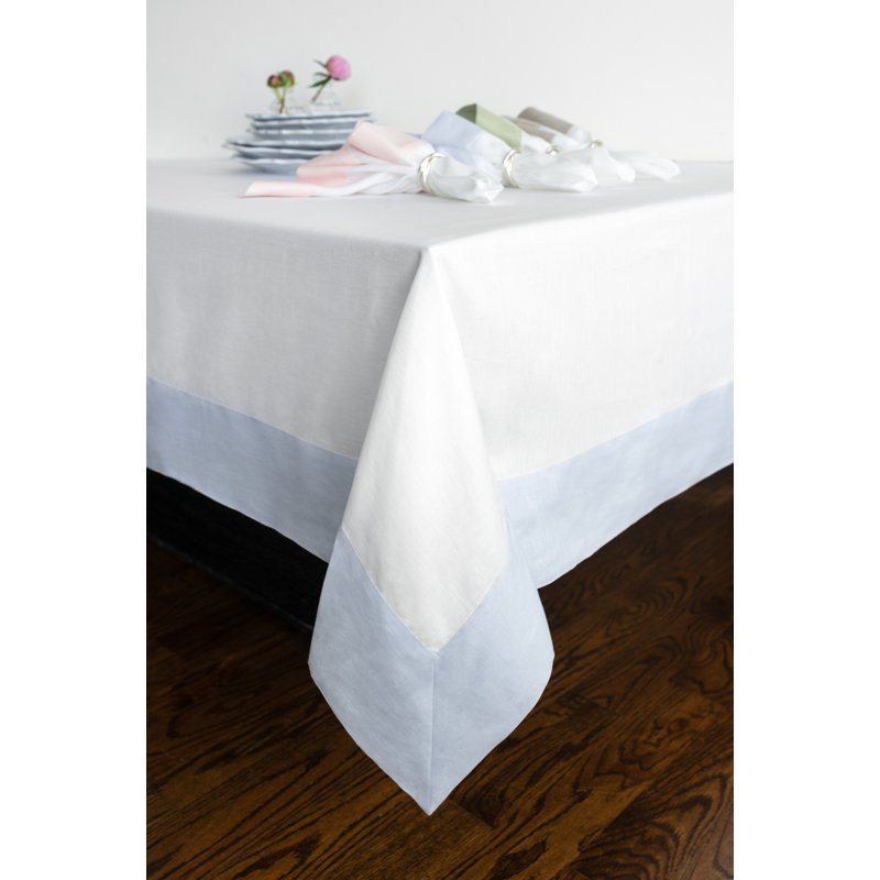Contempo - 100% Pure Linen Tablecloth, Light Blue/White, 90" x 60"