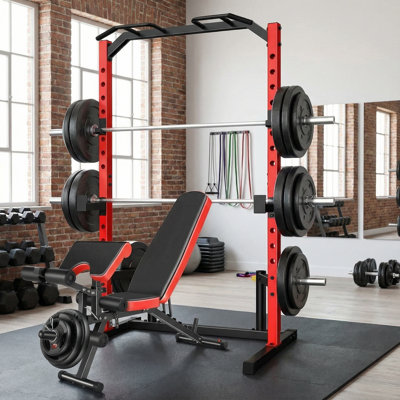 Support électrique Power Cage avec banc de poids réglable, cage multifonctionnelle avec plus d'accessoires d'entraînement, support de squat robuste en acier pour la salle de gym à domicile