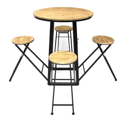 Furr 176cm Solid Wood Circular Folding Table with 4 Chairs