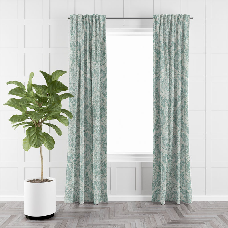 Bordeau Linen Damask Room Darkening Pinch Pleat Pocket Single Curtain Panel, 20" W x 144" L, Mist