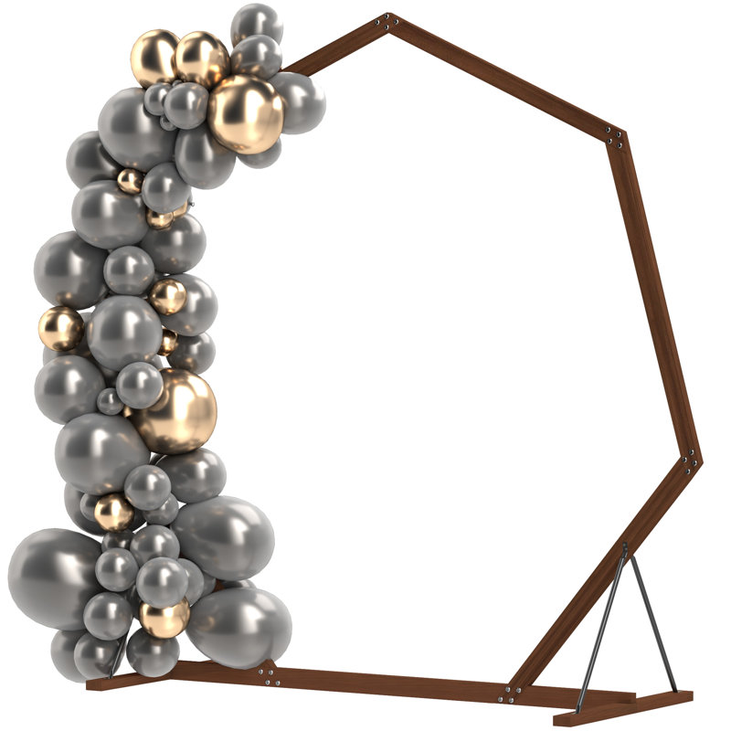Arche de mariage 7 pi, arche de bois Heptagon pour la cérémonie, brun