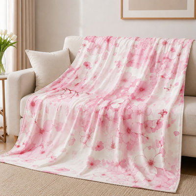 Plaid en flanelle à motif de fleurs de cerisier, imprimé floral rose tendre, ultra doux, léger, respirant, toutes saisons, agréable pour la peau, lavable à la machine, décoratif, pour canapé, fauteuil, salon et chambre