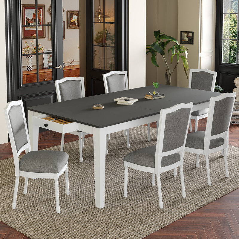 Ensemble repas pour 6 personnes, Gris foncé / Blanc, Gris / Blanc