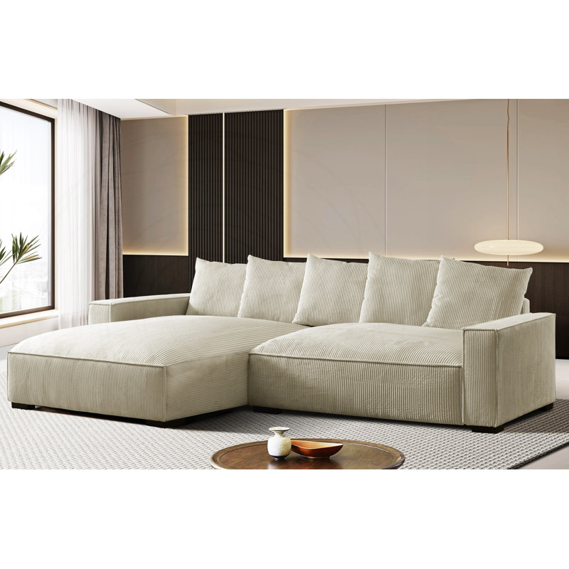 Canapé modulaire en L faisant face à la gauche avec rembourrage en duvet et structure en bois massif, Ivory