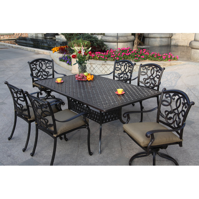 Nanafalia 7-Piece Patio Dining Set with Cushions and 42 x 72'' Rectangular Dining Tab