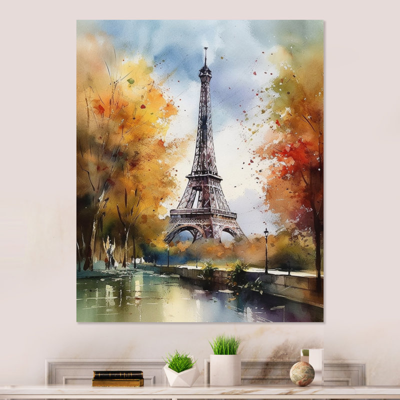 Pastel Eiffel Tower In Paris III - art mural en métal Paris, H 32 po x l 16 po