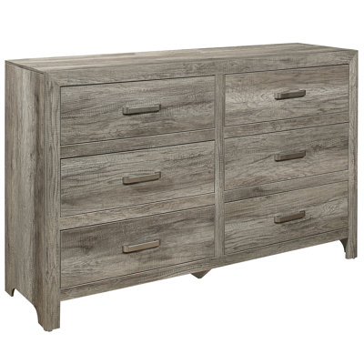 Commode de chambre rustique, 6 tiroirs, finition gris vieilli, style mission 6