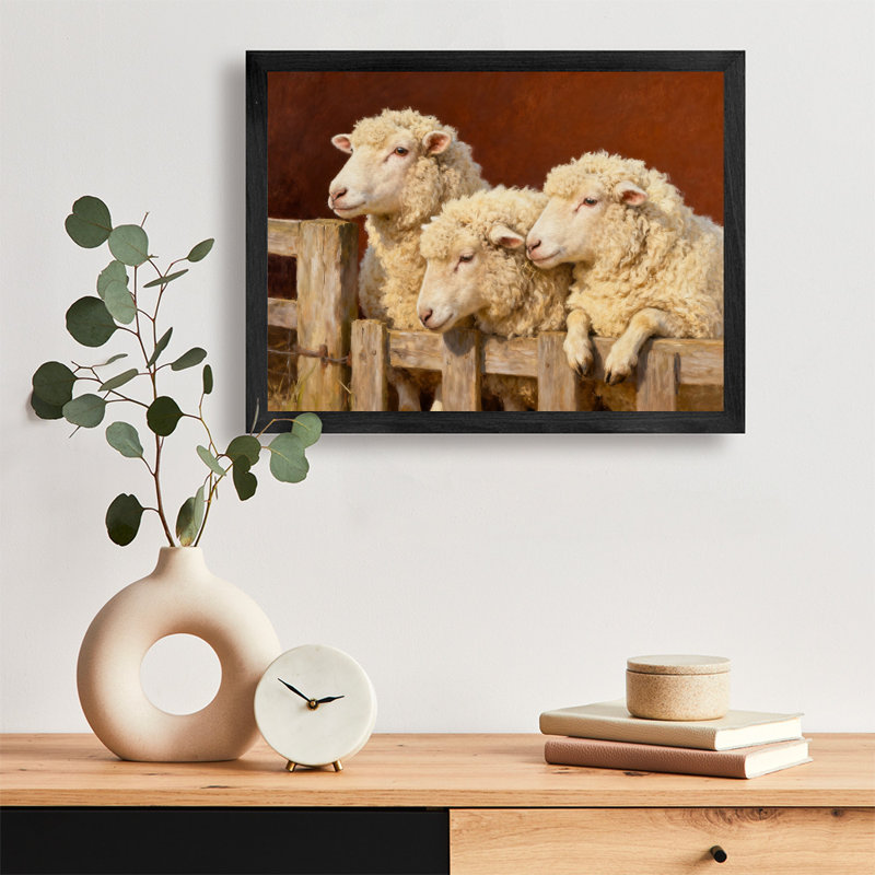Reproduction d'art encadré noir, petit agneau mignon et douillet, style rétro, H 9 po x l 11 po