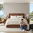 Modern Curved Wingback Velvet Upholstered Platform Bed with Gas Lift Storage, Queen, Ocher-646257337-646257343