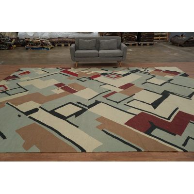 Tapis kilim Modern Art 12 x 15 avec couleurs terre subtile