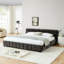 Très grand lit confortable avec tête de lit tapissier et tiroir efficace - Tissu chenille confortable gris foncé-2077200488