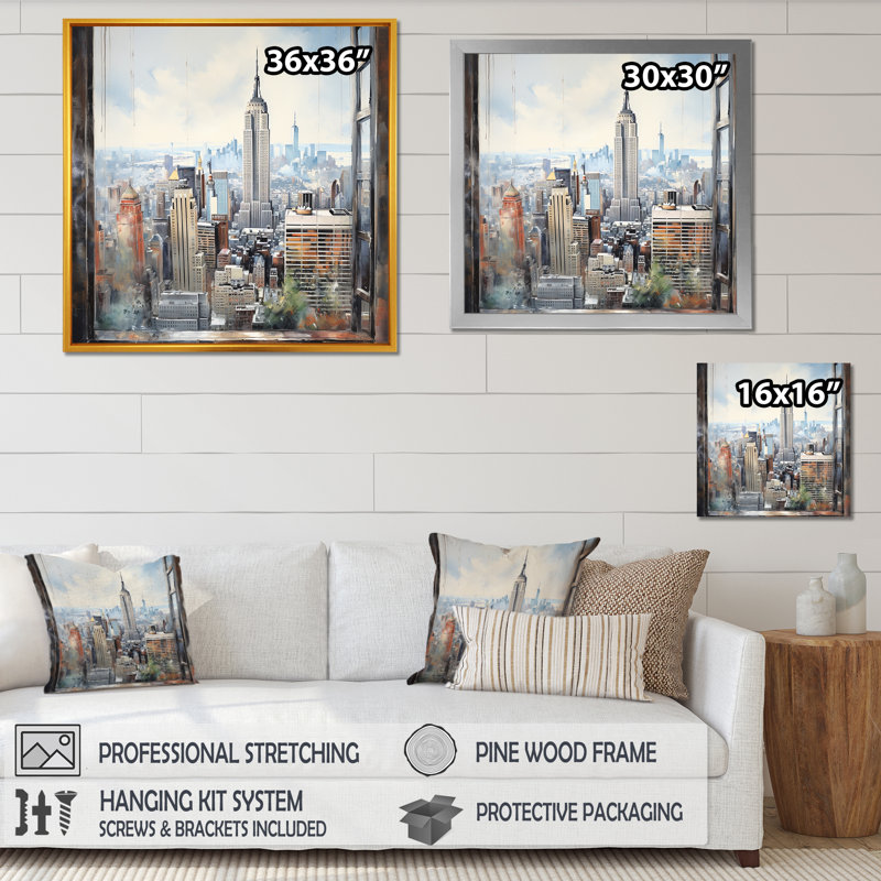 «New York Empire State Window Views II», art mural de New York, Toile tendue, H 16 po x l 16 po