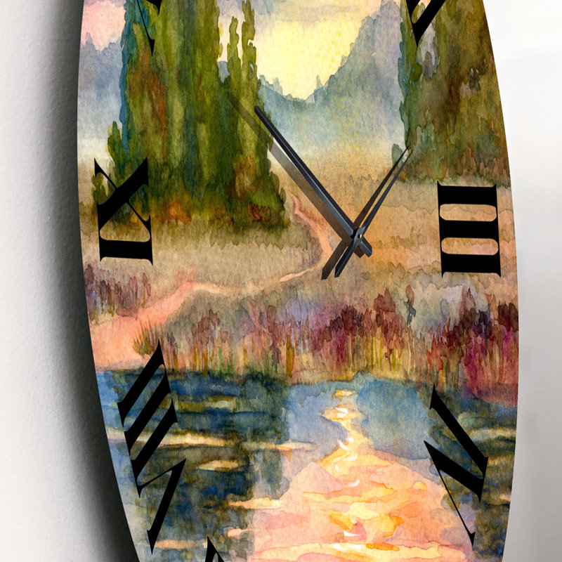 Coucher de soleil sur le lac I - Horloge murale traditionnelle, Petit