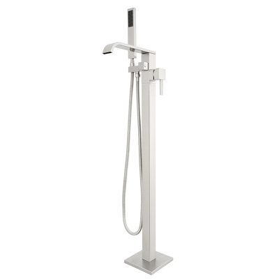 Free Standing Tub Faucet, High Flow Freestanding Bathtub Faucet with Waterfall Spout & Handheld Shower, 360°Swivel Tub Filler, Brass Body