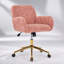 Chaise de bureau à domicile en poils de lapin artificiels avec base en métal doré, chaise de bureau pivotante et réglable, chaise de coiffeuse (rose)