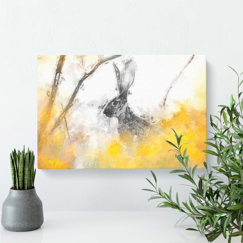 Alert Hare In The Meadow In Abstract - Wrapped Canvas Painting, 50 cm H x 76 cm W
