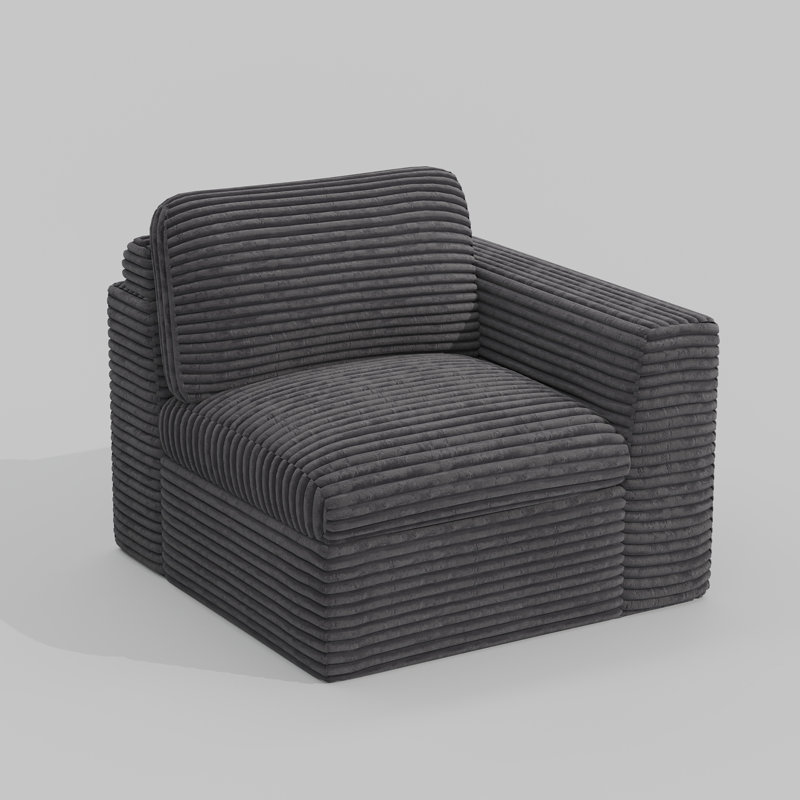 Wide Plush Corduroy Compression Boneless Sofa Corner Seat Module, Left Seat, Right Seat, Gray