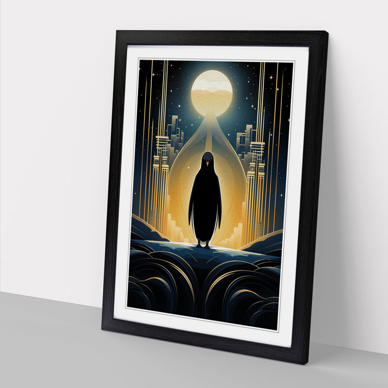 Penguin Art Deco - Framed Print, Black Framed, 46cm H x 34cm W