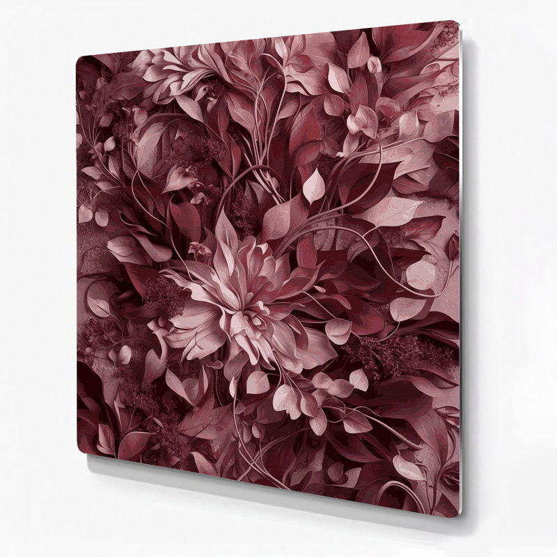 Abstrait floral 5, art mural en métal rouge, H 12 po x l 12 po