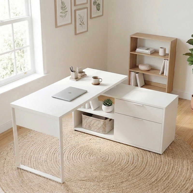 Draylen L-Shaped Writing Desk, White