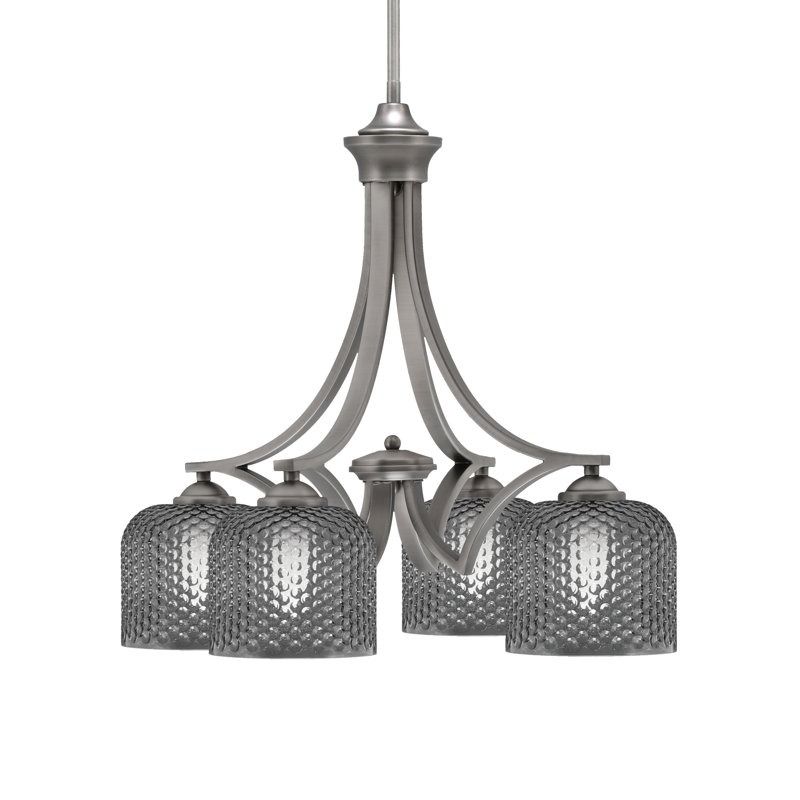 Lustre 4 lumières Shutesbury, verre fumé 6 po, Clair, Nickel brossé
