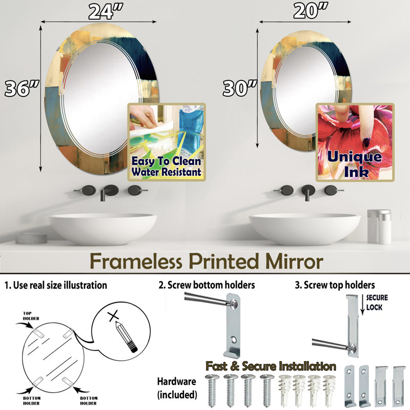 Miroir mural sans cadre Hellevi, 30 po x 20 po