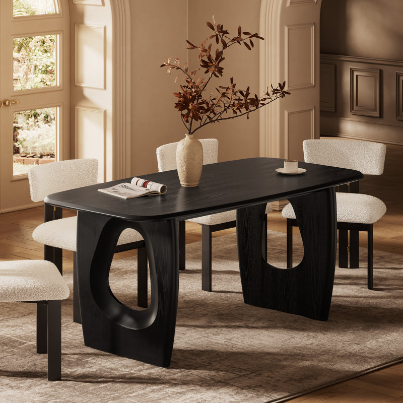 68" Black Dining Table for 4-6, Modern Rectangular Kitchen Table for Dining Room, Black
