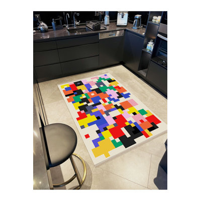 Tapis décoratif moderne multicolore à motif géométrique carré
