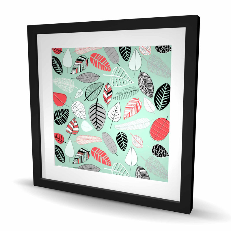 Motifs de feuilles turquoise - Reproduction matte encadrée pour la décoration intérieure