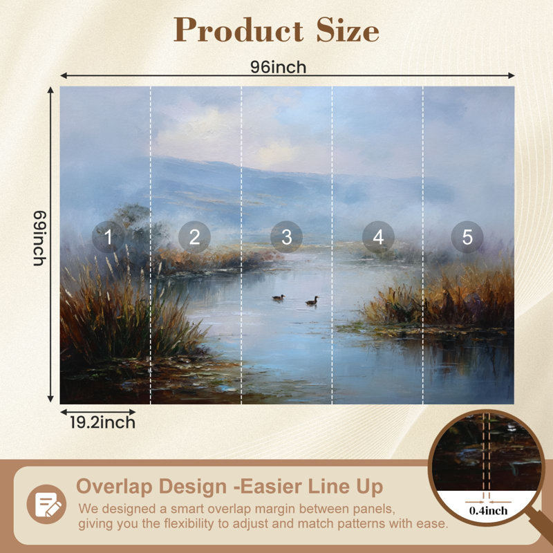 Papier peint auto-adhésif Pere and Stick Serene Pond Ducks Mountain Nature Inspired, L 96 po x l 69 po