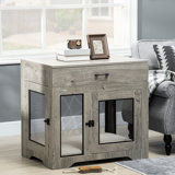 Small Dog Crate With Pillow Cushion And Convenient Drawer, Grey End Table Cushioned Bottom