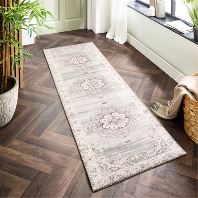 31 po Tapis large, motif médaillon, teint à 100%, pour tapis multicolore Home Arrangement avec médaillon traditionnel, envers en jute, salle à manger adaptée