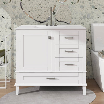 Meuble-lavabo tendance 36 po avec 1 porte à fermeture douce et 3 tiroirs