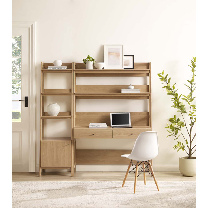 Oak 2-Piece Office Desk and Bookshelf Set