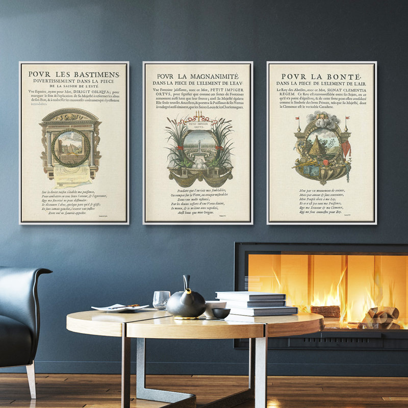 Ensemble de 3 ex-libris imprimés sur toile encadrés I, H 27 po x l 54 po, Blanc