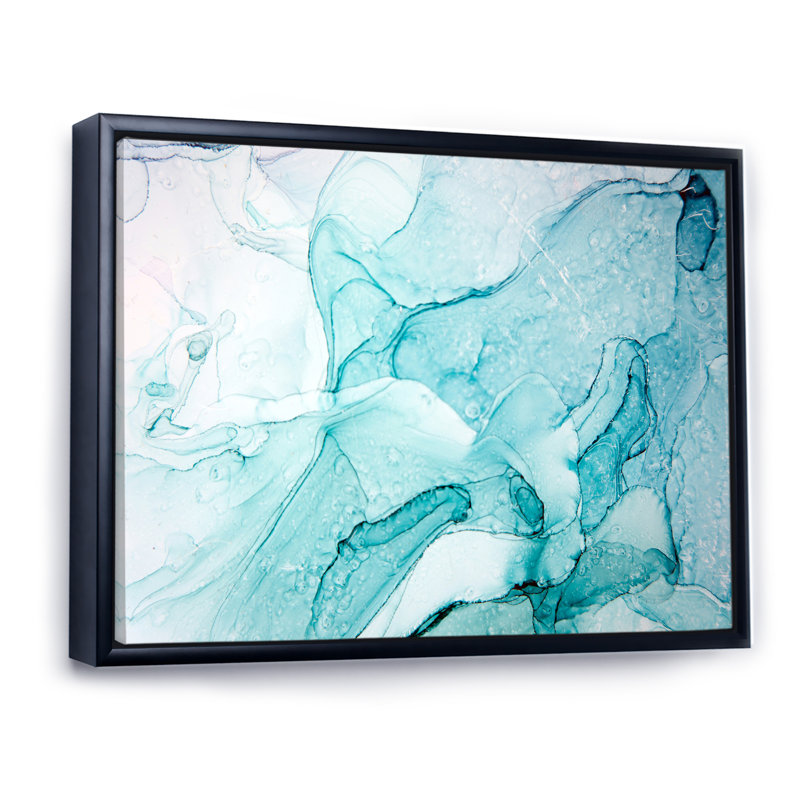 Turquoise Ink Universe - peinture sur toile, H 24 po x l 32 po, Cadre flottant noir