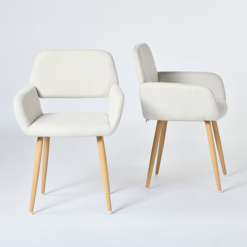 Fauteuil rembourré avec pieds en métal et fauteuil d'appoint Covet, Mélange de polyester ivoire