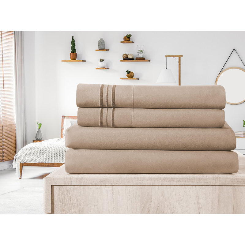 Ensemble de draps en micro-fibre, Beige, Ensemble de draps pour très grand lit californien