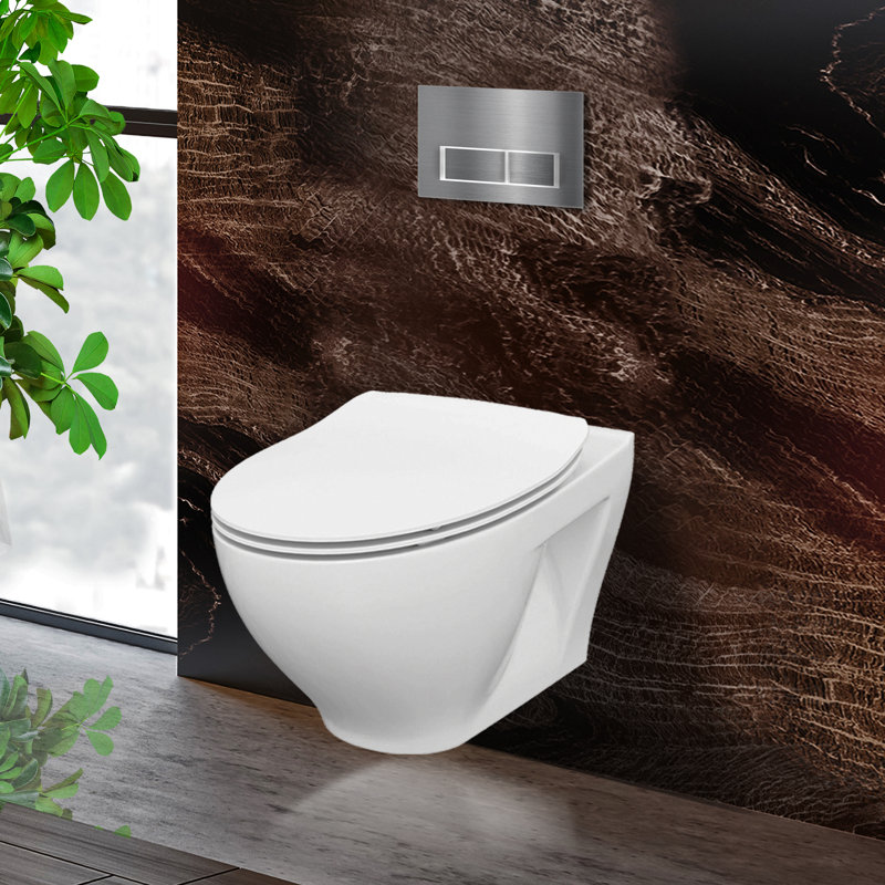 Toilette allongée murale à double chasse StormOn (siège inclus), Chrome, 6"