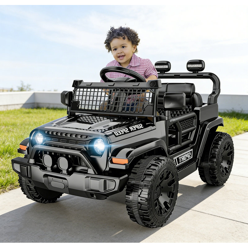 12v Kids Ride On Car avec télécommande pour les parents, suspension à ressort, lumières à DEL et lecteur de musique, Noir