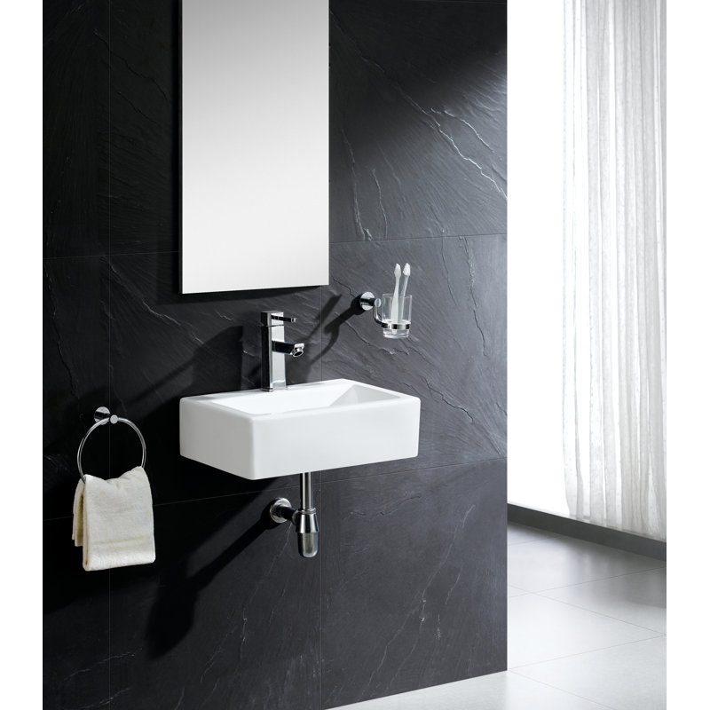 Lavabo de salle de bain mural rectangulaire en porcelaine vitrifiée