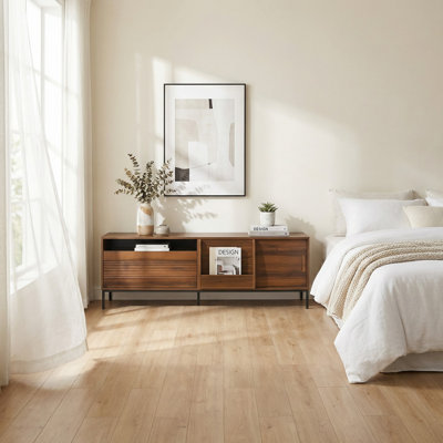 Meuble télé moderne de 70,8 pouces de largeur avec console multimédia avec tiroir de rangement, portes coulissantes, tablettes réglables et structure en métal robuste pour les centres de divertissement de salon